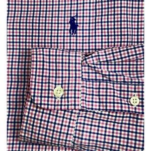 Ralph Lauren Button Shirt Mens XL Slim Fit Pink Gingham Pony Logo Long Sleeve